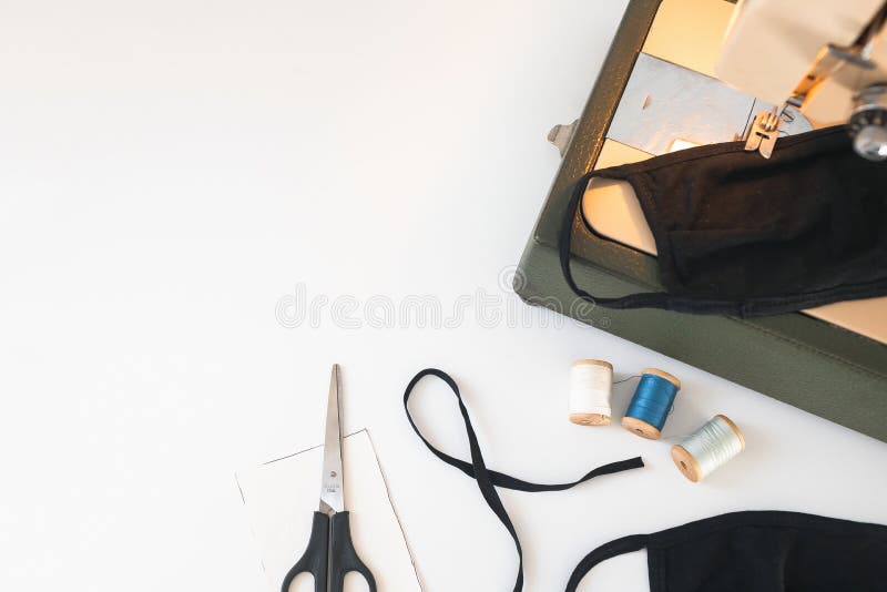 Home Workplace with Sewing Machine, Threads of Sewing Protective