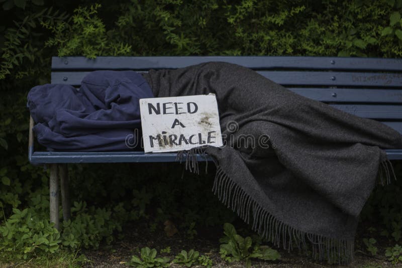 Homeless man on park bench