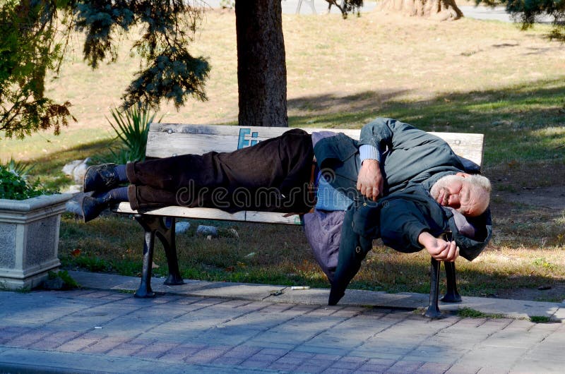 A Homeless Man Sleeping On Bench Park Editorial Stock Photo Image Of Alcoholic American