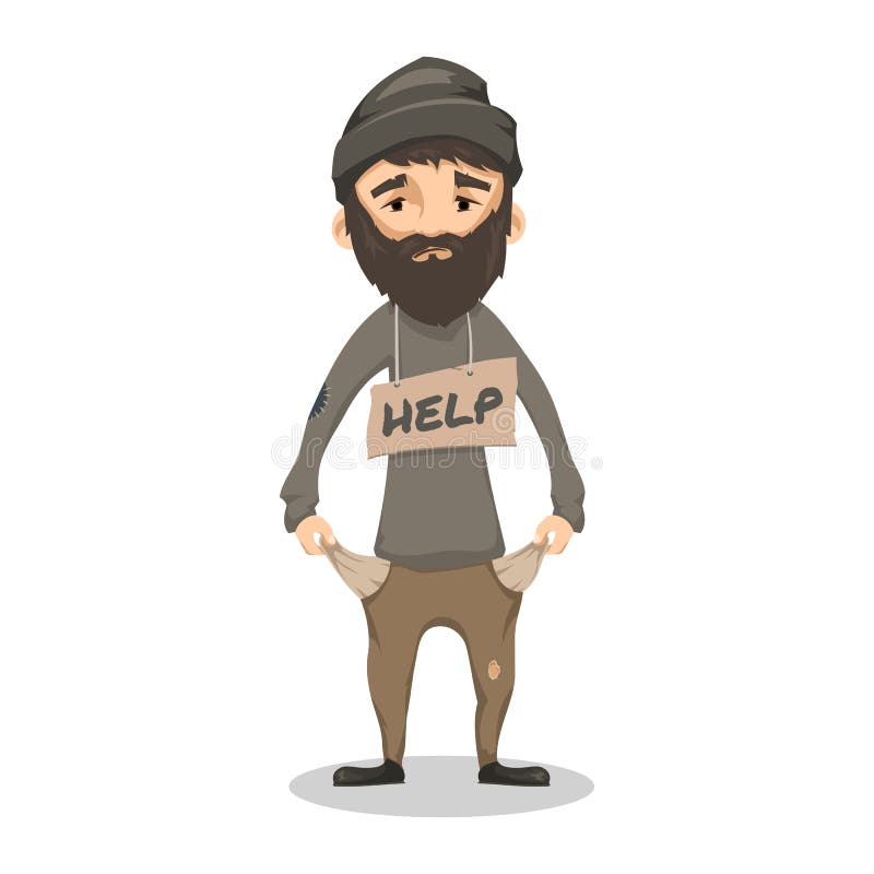 Homeless Shaggy Bearded Man Stock Vector - Illustration of money