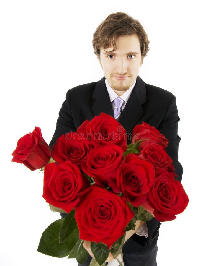 retrato do uma jovem homem ramalhete do flores romance moda encontro  isolado fundo inalterado 25020610 Foto de stock no Vecteezy