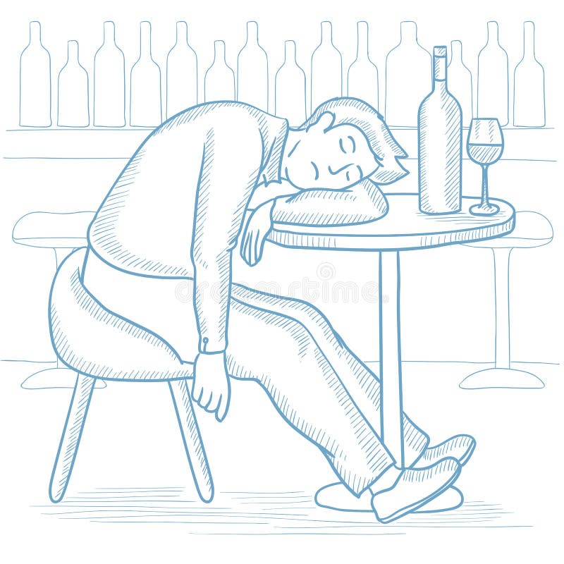 Homem bêbado que dorme na ilustração do vetor da barra ilustração do vetor