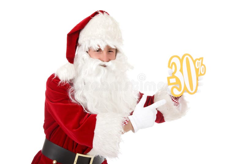Homem caucasiano novo Papai Noel, disconto imagens de stock royalty free Homem caucasiano novo Papai Noel, disconto imagens de stock royalty free