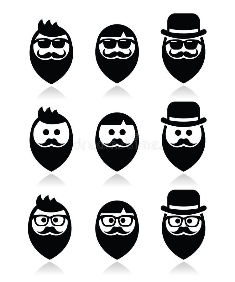 Homem com a barba com bigode ou bigode, cones do moderno ajustados