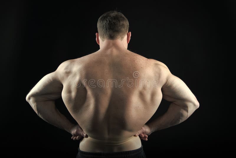 Man Athlete with Half Torso, Back View. Sportsman Flex Arm Muscles.  Bodybuilder Show Biceps and Triceps Foto de Stock - Imagem de treinamento,  esporte: 149502358