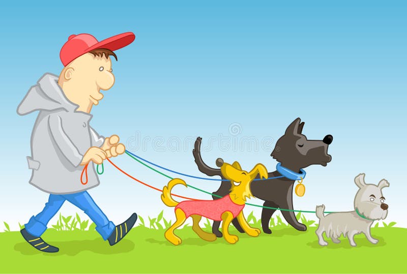 Homem a passear cães ilustração stock