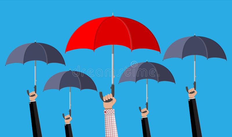 Homem com o guarda-chuva vermelho na multidão ilustração royalty free Homem com o guarda-chuva vermelho na multidão ilustração royalty free