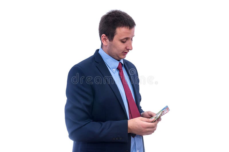 Homem, contando notas de dólar australiano fotos de stock
