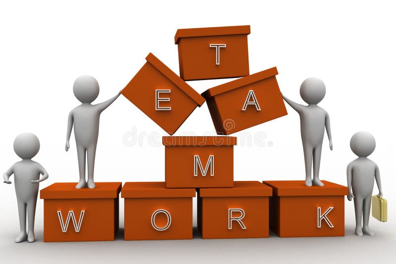 Homem 3D a promover o trabalho de equipa ilustração royalty free