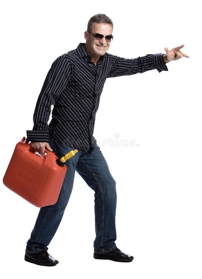 Homem de 50s com gasolina foto de stock royalty free Homem de 50s com gasolina foto de stock royalty free
