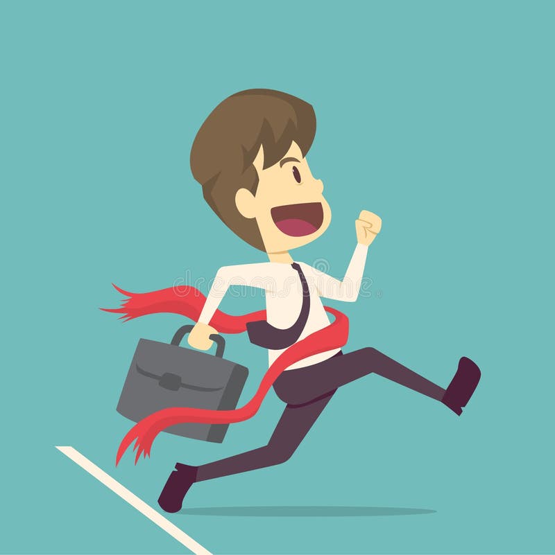 Homem de neg?cios bem sucedido em uma linha de revestimento os desenhos animados do negócio, sucesso do empregado são o conceito ilustração royalty free Homem de neg?cios bem sucedido em uma linha de revestimento os desenhos animados do negócio, sucesso do empregado são o conceito ilustração royalty free