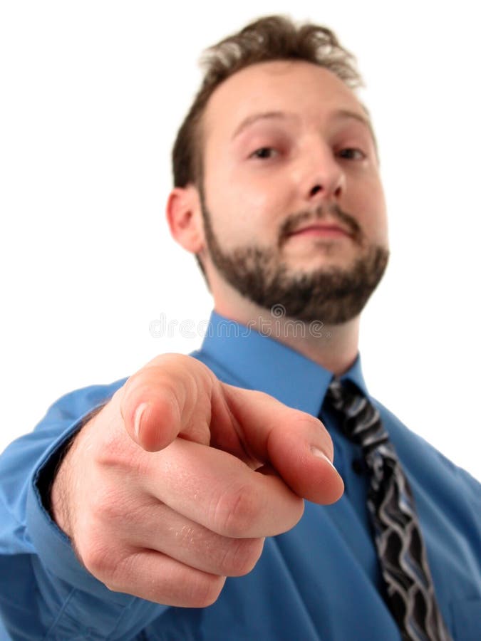 Homem de negócio em apontar azul imagens de stock royalty free Homem de negócio em apontar azul imagens de stock royalty free