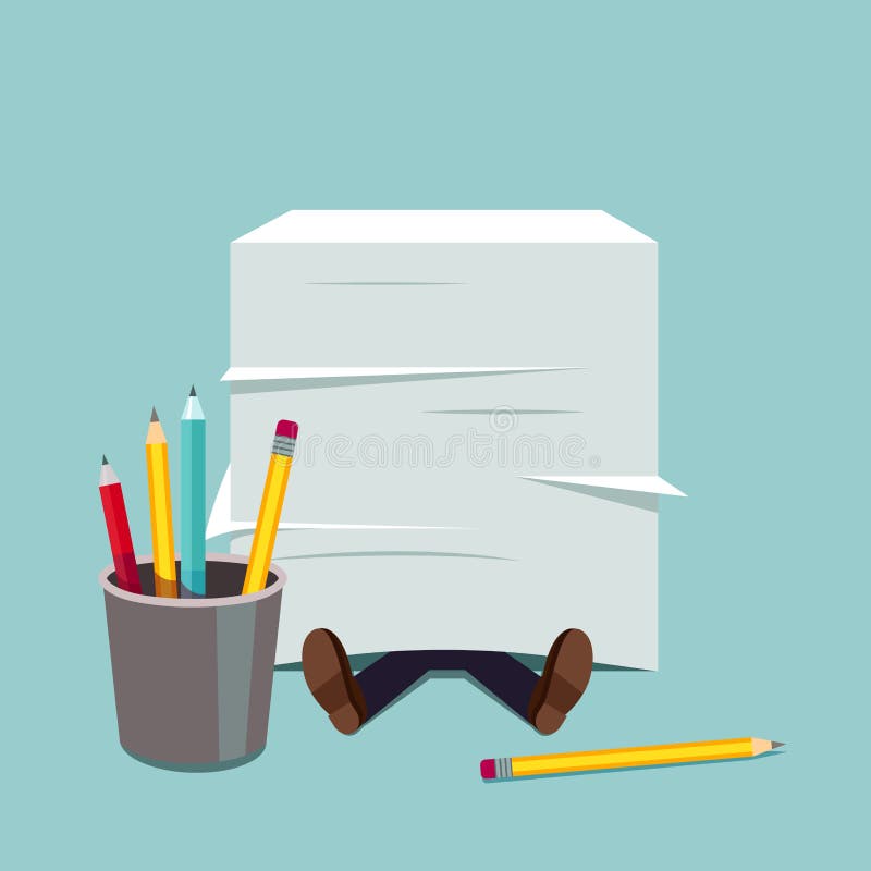 Homem de negócio enterrado sob a pilha enorme do papel do original ilustração royalty free Homem de negócio enterrado sob a pilha enorme do papel do original ilustração royalty free