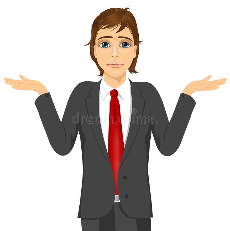 Homem de negócio na dúvida que faz a expressão da encolho de ombros ilustração do vetor Homem de negócio na dúvida que faz a expressão da encolho de ombros ilustração do vetor