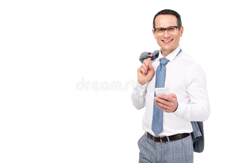 homem de negócios adulto considerável que usa o smartphone foto de stock homem de negócios adulto considerável que usa o smartphone foto de stock