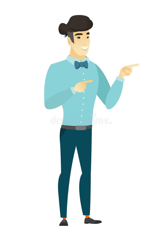 Homem de negócios asiático novo que aponta ao lado ilustração do vetor Homem de negócios asiático novo que aponta ao lado ilustração do vetor