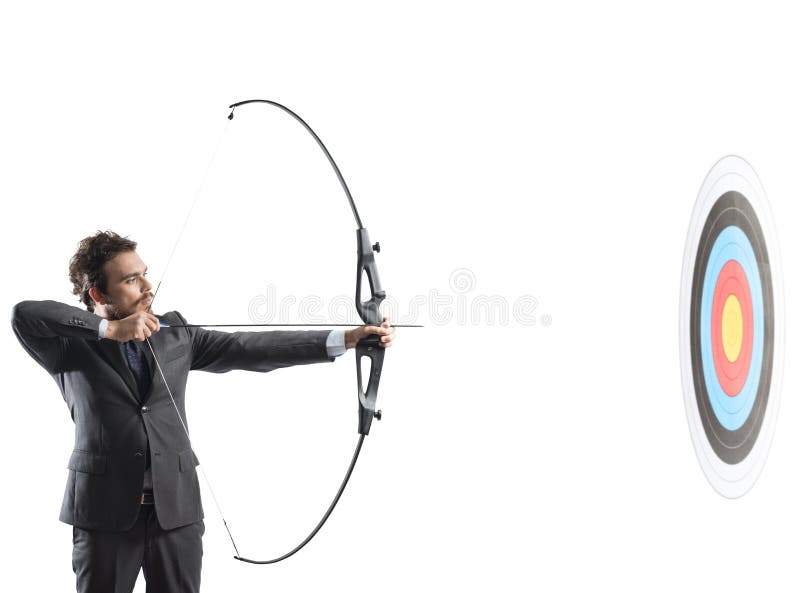 Homem de negócios com curva e seta fotos de stock Homem de negócios com curva e seta fotos de stock