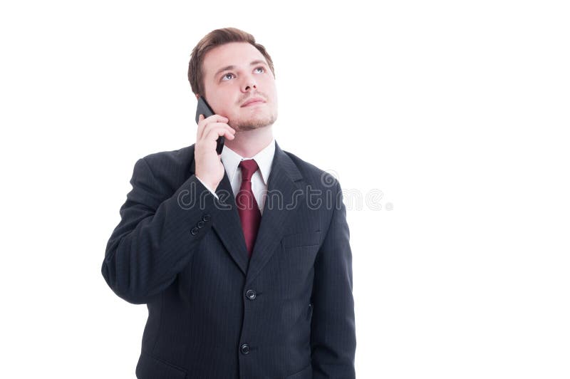 Homem de negócios, contador ou gerente financeiro falando no phon fotografia de stock royalty free