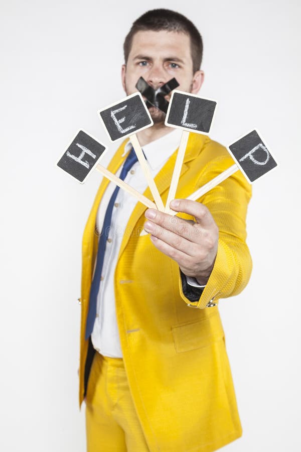 Homem de negócios desempregado que chama para a ajuda foto de stock royalty free Homem de negócios desempregado que chama para a ajuda foto de stock royalty free