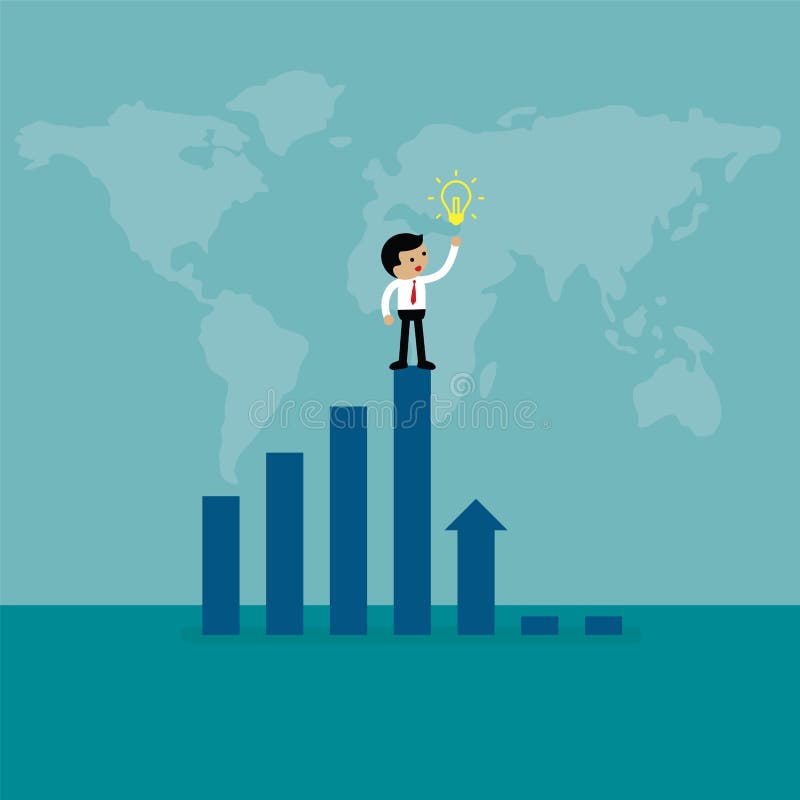 Homem de negócios no gráfico superior da altura com ideia criativa ilustração royalty free Homem de negócios no gráfico superior da altura com ideia criativa ilustração royalty free