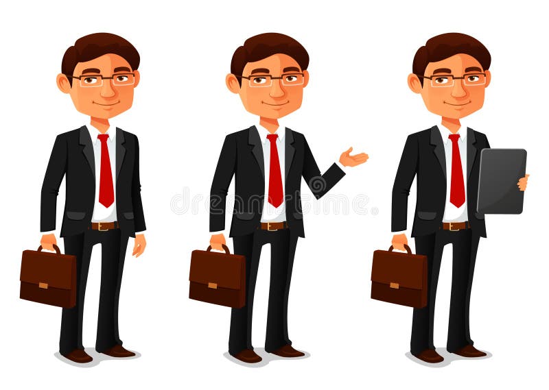 Homem de negócios novo dos desenhos animados no terno preto ilustração royalty free Homem de negócios novo dos desenhos animados no terno preto ilustração royalty free