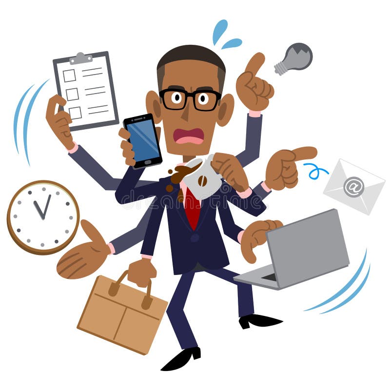 The image of a Busy Businessman, African American, Black Man, has many tasks. The image of a Busy Businessman, African American, Black Man, has many tasks