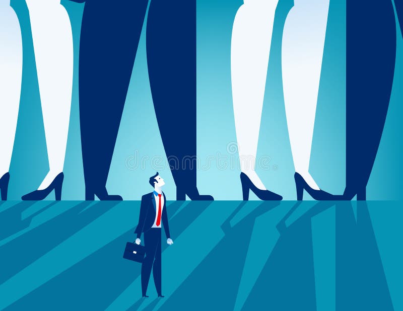 Homem de negócios pequeno que está sob grandes executivos Conceito ilustração stock Homem de negócios pequeno que está sob grandes executivos Conceito ilustração stock