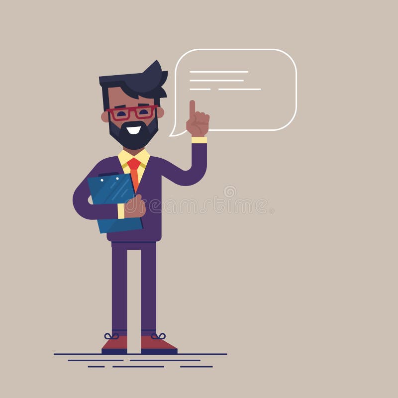 Homem de negócios preto considerável com barba e vidros que aumentam acima seu dedo para dar o conselho ou a recomendação Vetor ilustração stock Homem de negócios preto considerável com barba e vidros que aumentam acima seu dedo para dar o conselho ou a recomendação Vetor ilustração stock