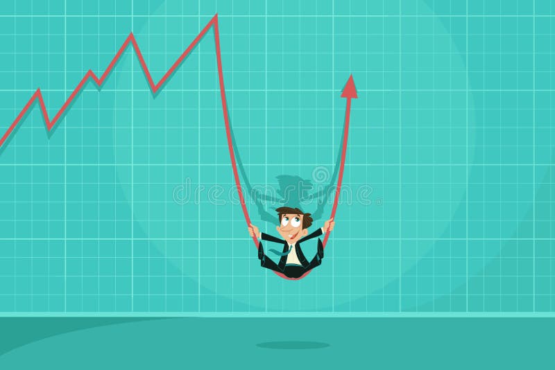 Easy to edit vector illustration of businessman swinging on profit arrow. Easy to edit vector illustration of businessman swinging on profit arrow