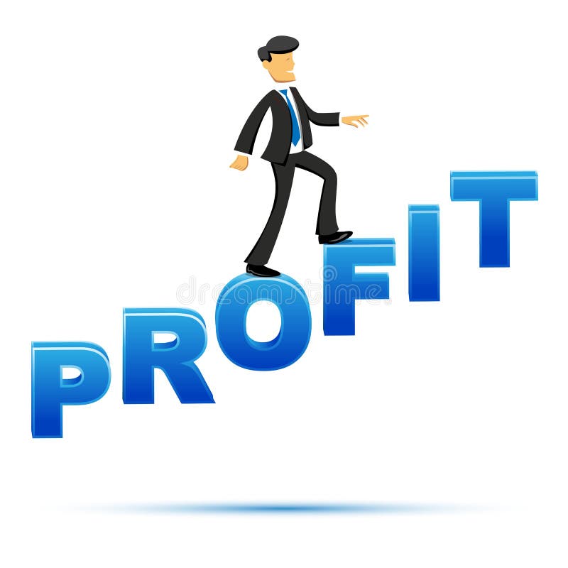 Illustration of business man with profit text on white background. Illustration of business man with profit text on white background