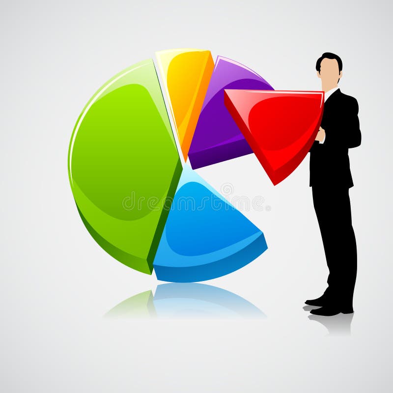 Easy to edit vector illustration of businessman holidng profit sharing piece of pie chart. Easy to edit vector illustration of businessman holidng profit sharing piece of pie chart