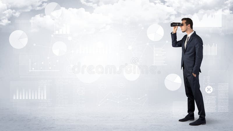 Homem de negócios que olha para a frente com binóculos fotografia de stock royalty free