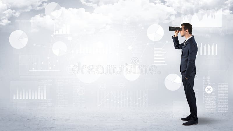 Homem de negócios que olha para a frente com binóculos ilustração stock