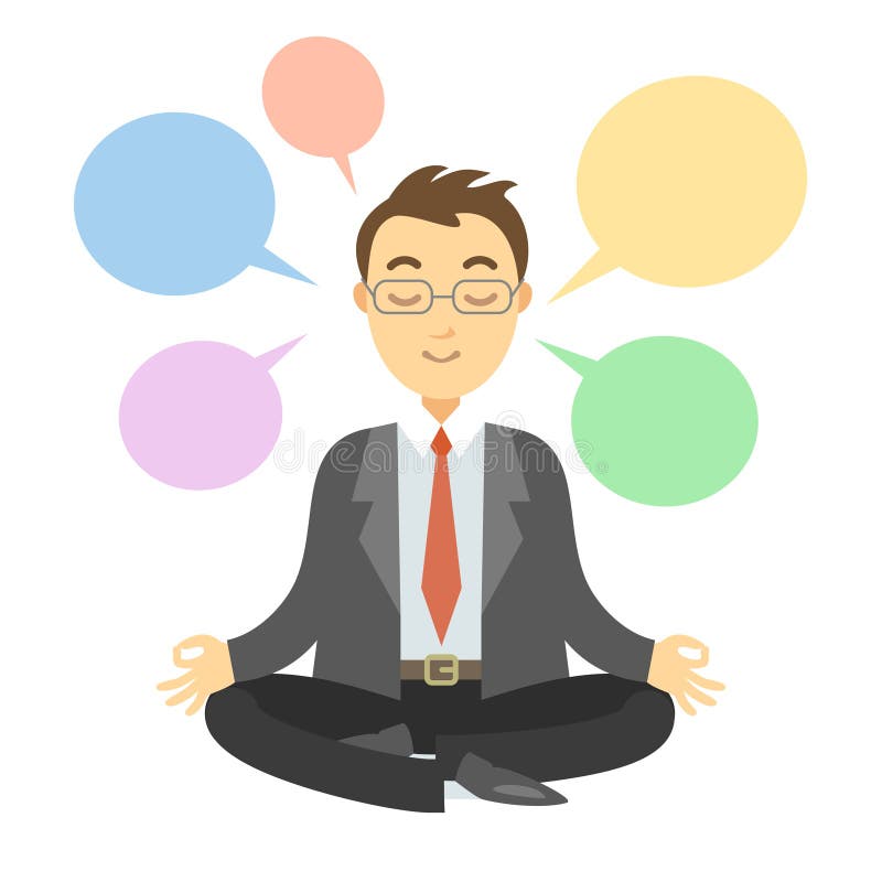Homem de negócios que pensa durante a meditação Homem de negócios que faz a ioga ilustração royalty free Homem de negócios que pensa durante a meditação Homem de negócios que faz a ioga ilustração royalty free