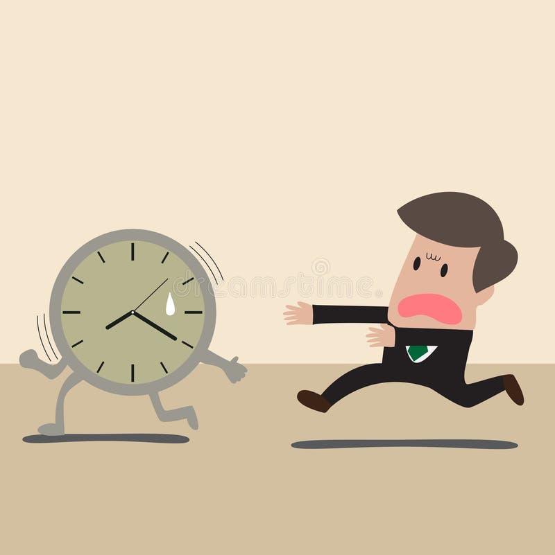 Homem de negócios que persegue um momento ilustração stock Homem de negócios que persegue um momento ilustração stock
