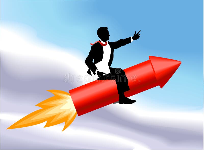 A business man sitting astride a rocket and flying through the air. No meshes used. A business man sitting astride a rocket and flying through the air. No meshes used.