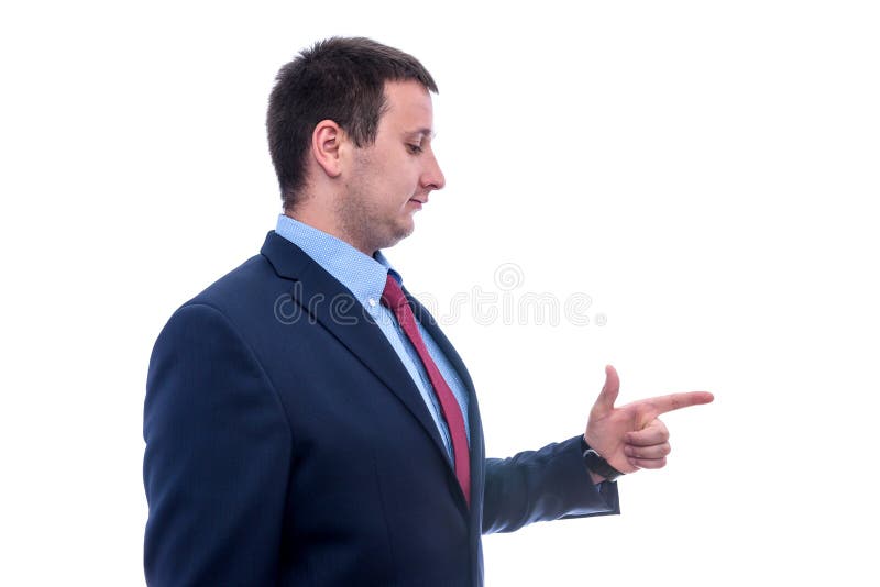 Homem de terno gestando isolado em branco imagem de stock royalty free