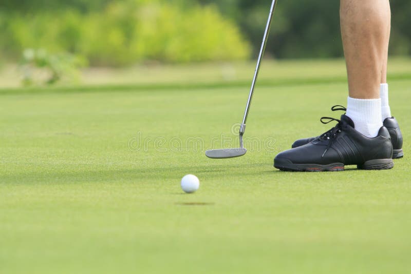 Homem do golfe que põe sobre o verde fotos de stock Homem do golfe que põe sobre o verde fotos de stock