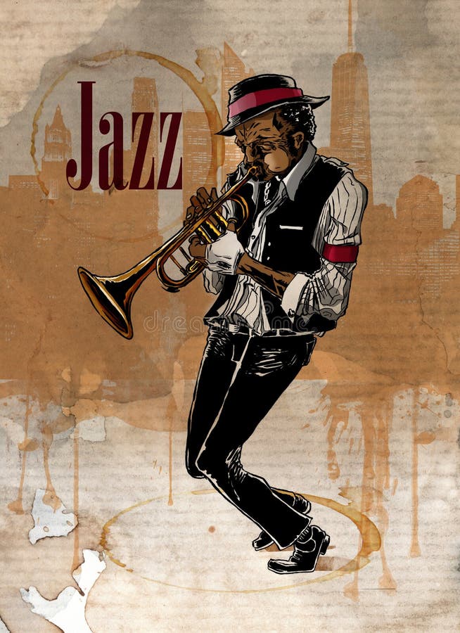Homem do jazz que joga a trombeta Desempenho do músico ilustração stock Homem do jazz que joga a trombeta Desempenho do músico ilustração stock