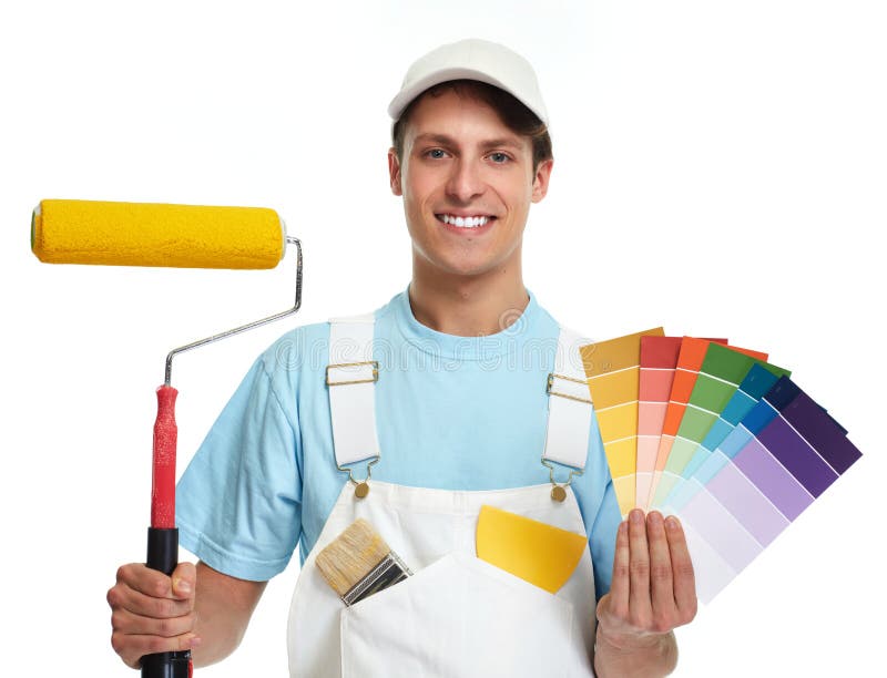 Homem Do Pintor No Fundo Branco Imagem de Stock Imagem de cara