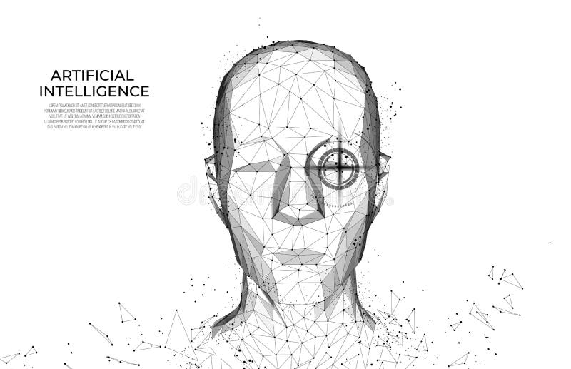 Homem do robô ou do cyborg com inteligência AI artificial Reconhecimento facial explora??o biom?trica, explora??o 3D Identifica?? ilustração stock Homem do robô ou do cyborg com inteligência AI artificial Reconhecimento facial explora??o biom?trica, explora??o 3D Identifica?? ilustração stock