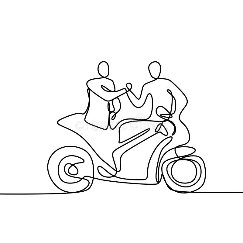 desenho de uma linha contínua motociclista andando de moto na