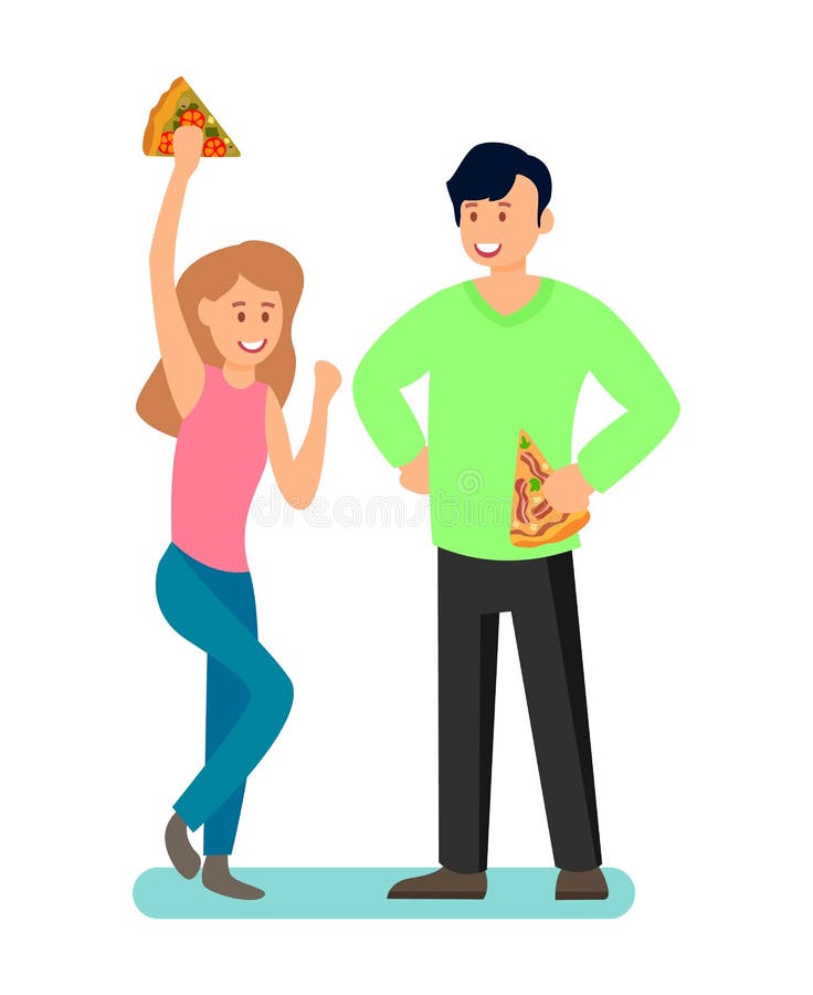 Homem e mulher que apreciam a ilustração do vetor da pizza ilustração royalty free Homem e mulher que apreciam a ilustração do vetor da pizza ilustração royalty free