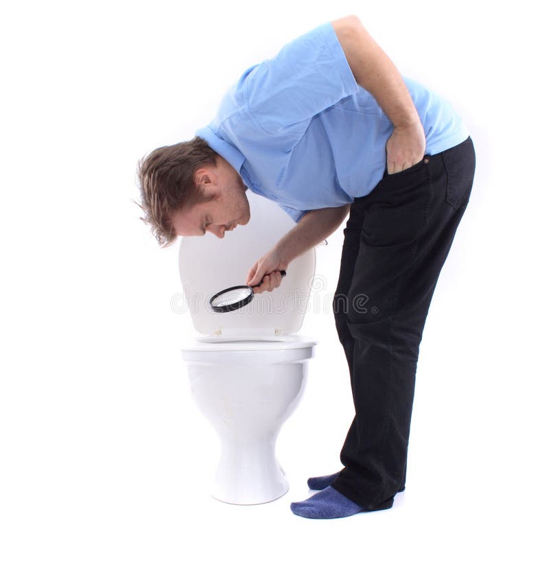 Man and problem on the toilet isolated on the white background. Man and problem on the toilet isolated on the white background