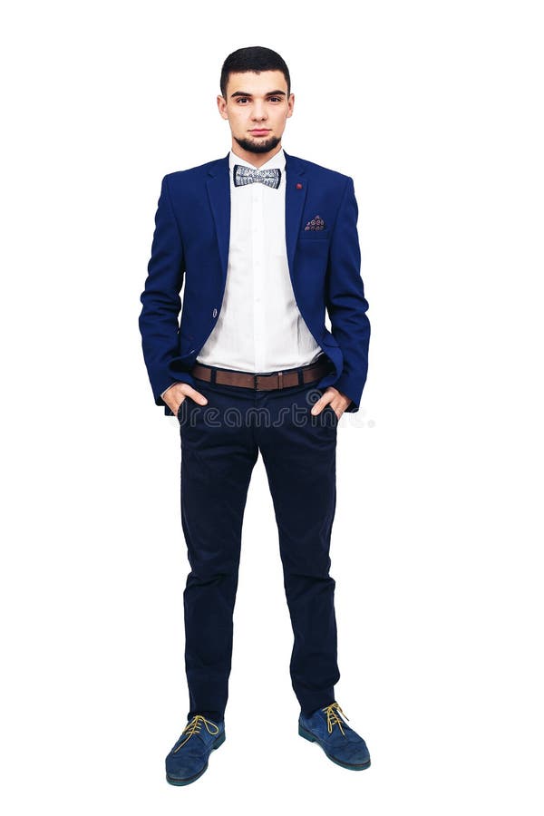 Homem elegante novo em um terno azul, homem de negócios bem sucedido seguro ou empresário imagem de stock royalty free Homem elegante novo em um terno azul, homem de negócios bem sucedido seguro ou empresário imagem de stock royalty free
