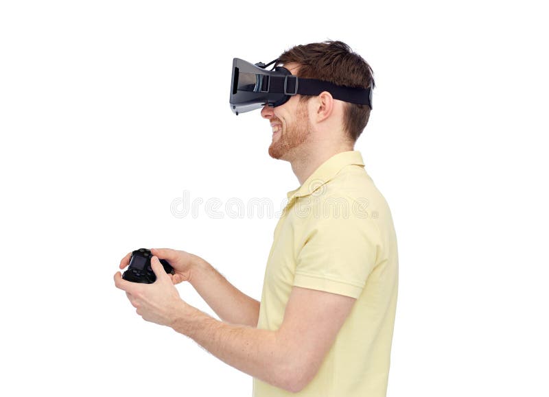 Homem em auriculares da realidade virtual ou em vidros 3d imagem de stock Homem em auriculares da realidade virtual ou em vidros 3d imagem de stock