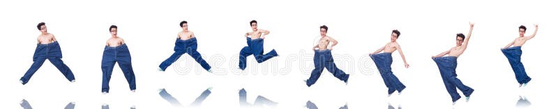 Homem engra?ado com a cal?as isolada no branco fotos de stock Homem engra?ado com a cal?as isolada no branco fotos de stock