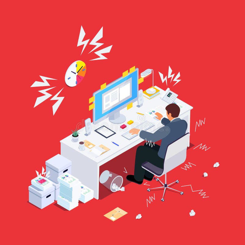 Homem fatigante no trabalho ilustração stock Homem fatigante no trabalho ilustração stock
