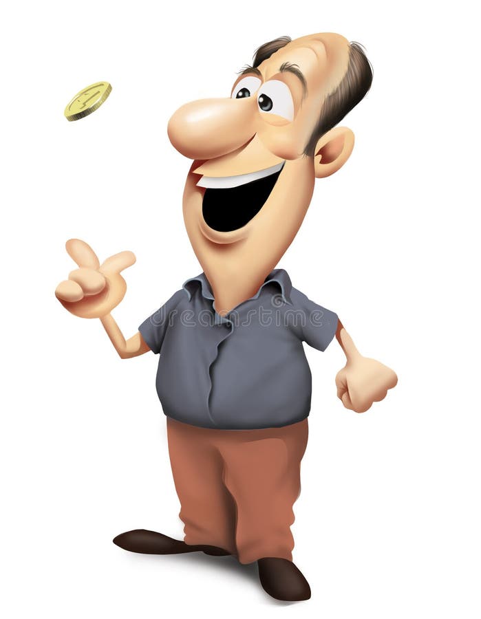 Homem feliz que lanç uma moeda ilustração stock Homem feliz que lanç uma moeda ilustração stock