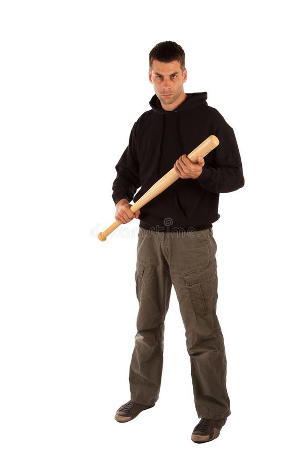 Homem irritado com bastão de beisebol